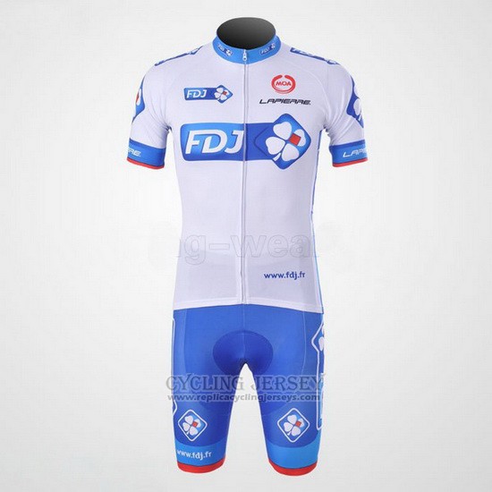 2010 Cycling Jersey FDJ White and Sky Blue Short Sleeve and Bib Short